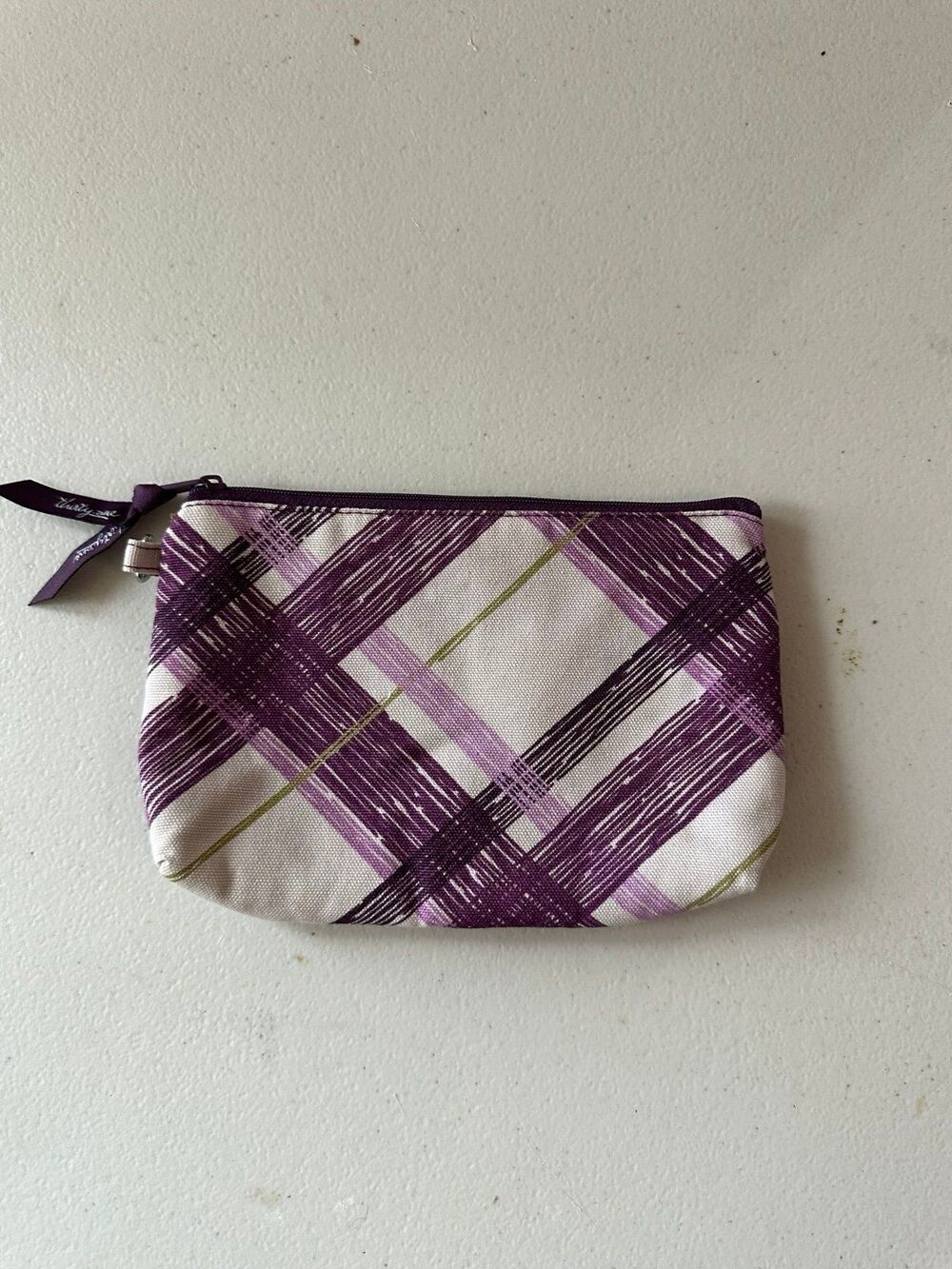 Thirty One 100% Cotton Plum Plaid Padded Mini Zipper Pouch